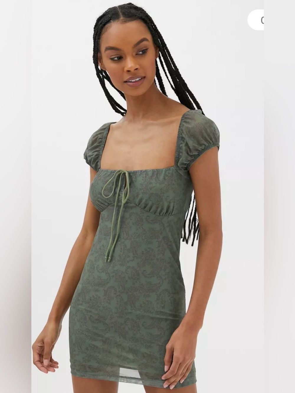 Urban Outfitters Motel Velvet Mini Dress Womens Large Green Puff Sleeve